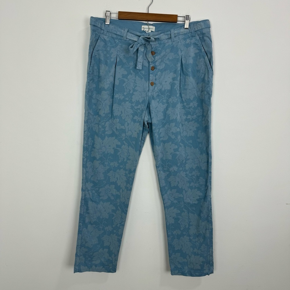 Sundance Bastille Easy Blue Floral Pants Women High Rise Pleated Slash Pockets